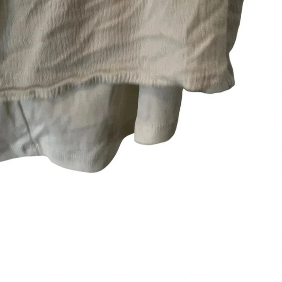 Aqua Off White Blouse Size Small Tassels Boho Neutral Seersucker Neckline Top - Picture 5 of 7